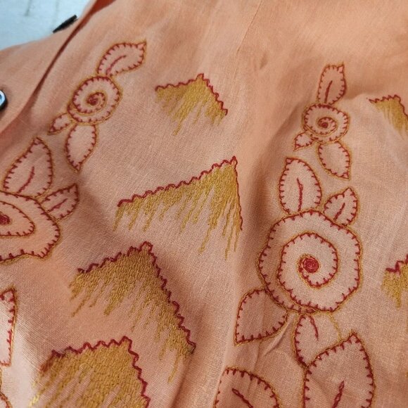 J Jill Womens Orange 100% Linen Long Sleeve Tunic Top Button Down Embroidered M - Picture 10 of 14